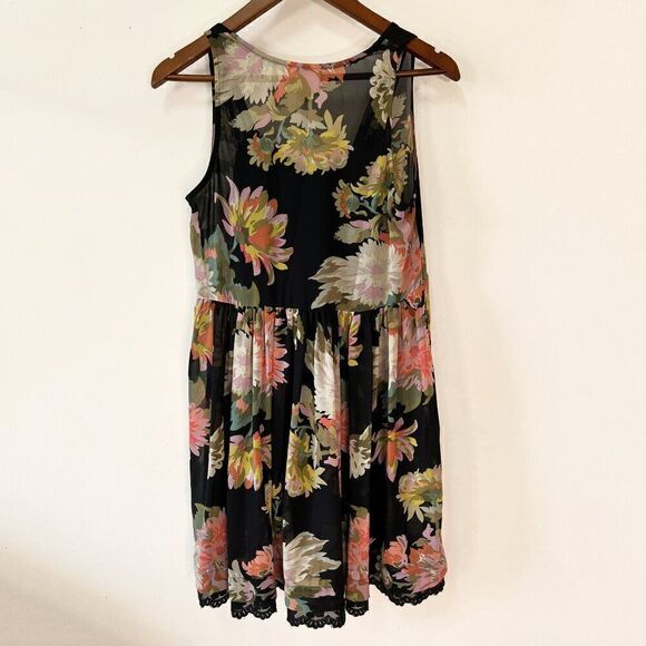 Anthropologie Maeve Violetta Black Floral Babydoll Swing Dress - Picture 4 of 10